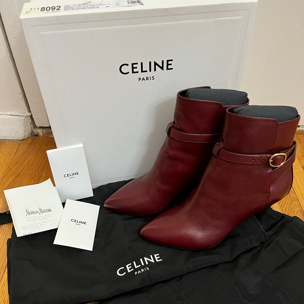 SOLD Celine ankle boot 70 triangle heel jodhpur burgundy red 38 size 8 NEW